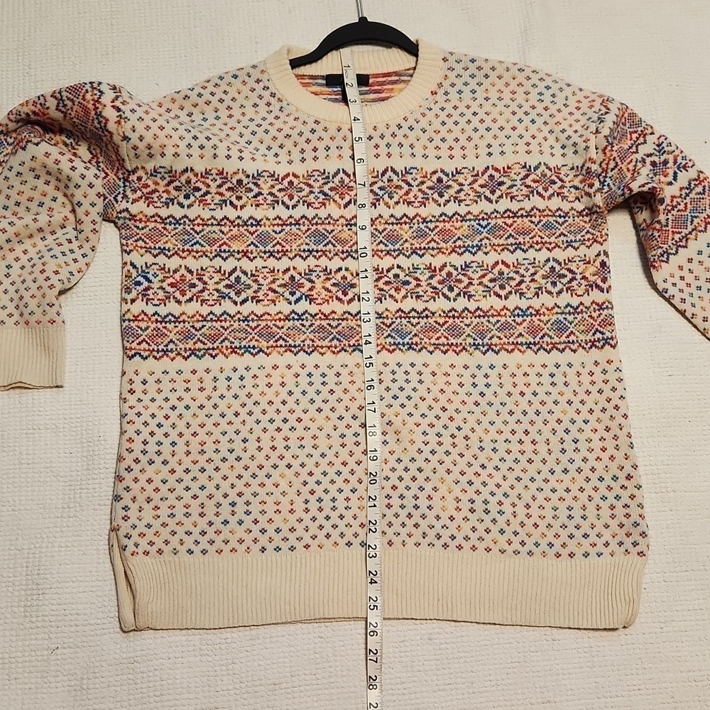 J. Crew cream Fair Isle Crew neck side slits wool oversized sweater sz S - Picture 8 of 10